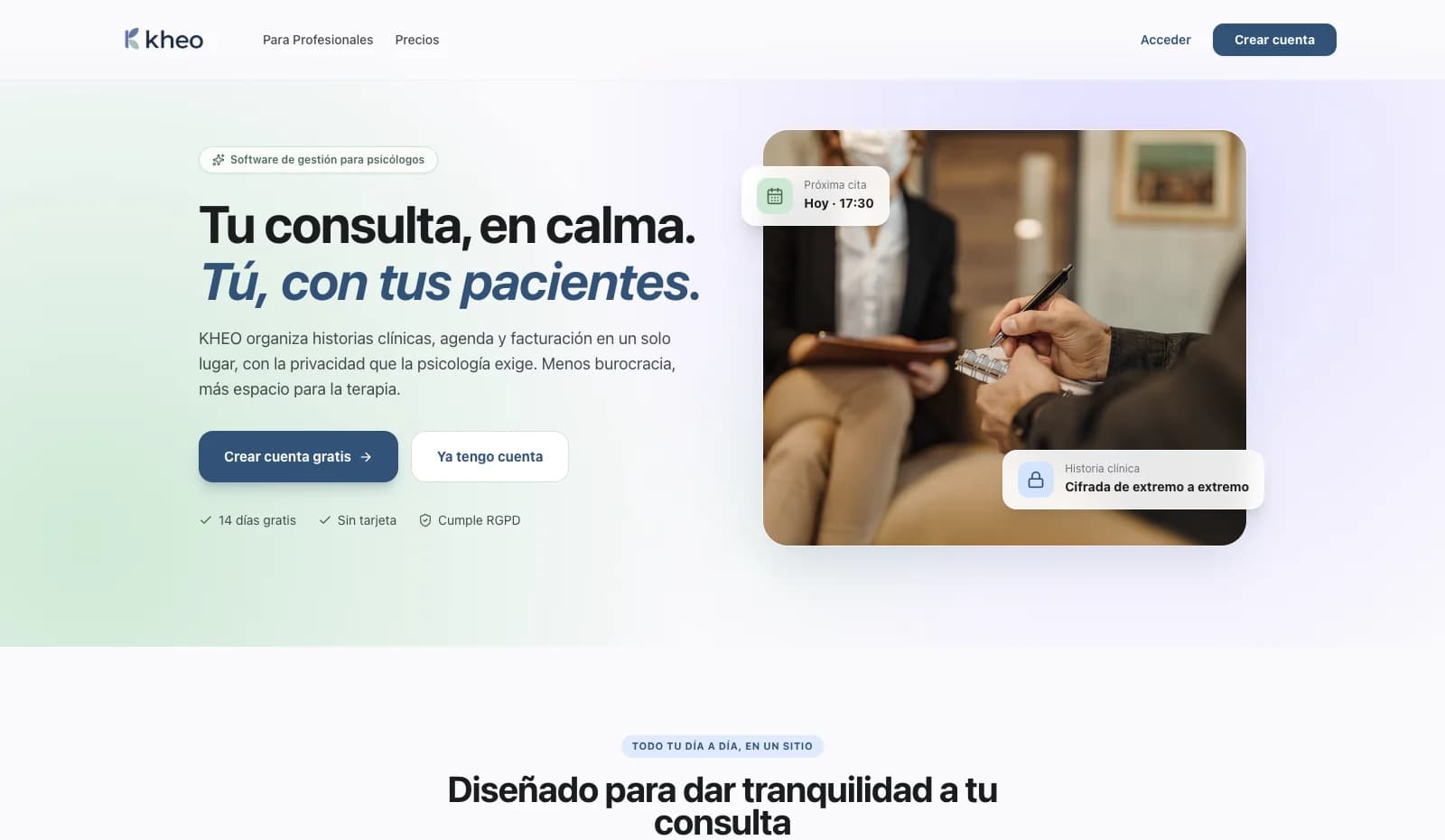 Captura de la plataforma Kheo para psicólogos